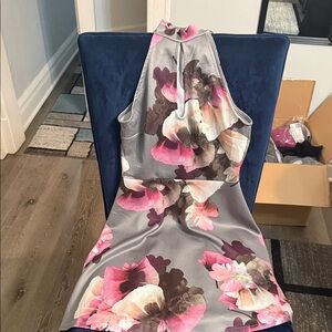 Charlotte Russe Backless Floral Dress - Pink and Gray